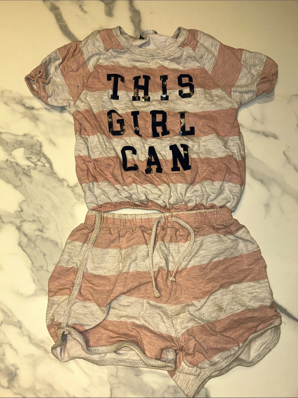 Striped 'This Girl Can' Lounge Set - Peach & Heather Gray
